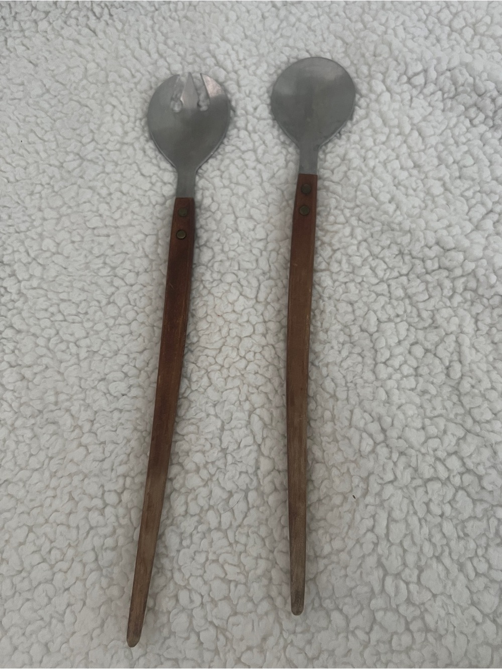 Vtg Midcentury Modern Salad Serving Spoon Fork Set Wood Handle Stainless Japan